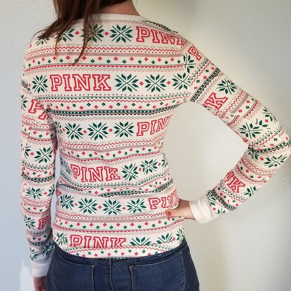 !!3 FOR $25 -- Pink Christmas thermal PJ top - Picture 2 of 3